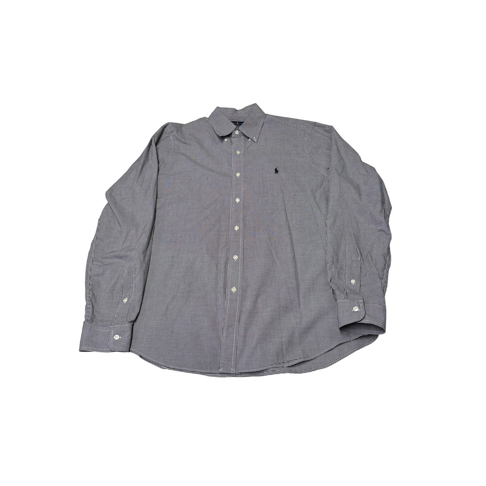Ralph Lauren Mens Gingham Shirt Navy White Long Sleeve Cotton Stretch Large